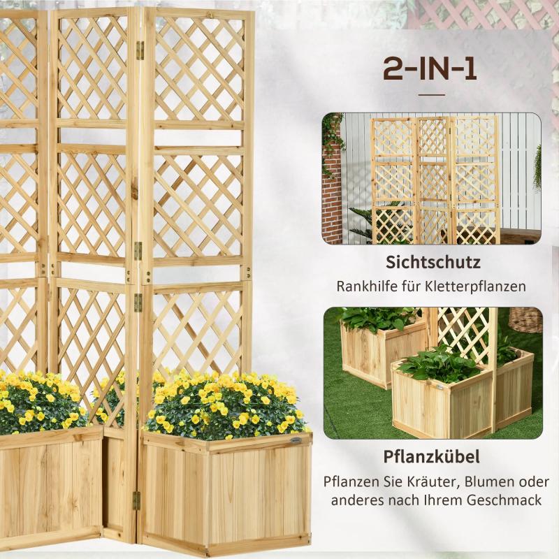 paravent-sichtschutz-fuer-garten-dreifach-klappbar-4-blumenkaesten-massivholz-naturfarbe-133x62x165cm