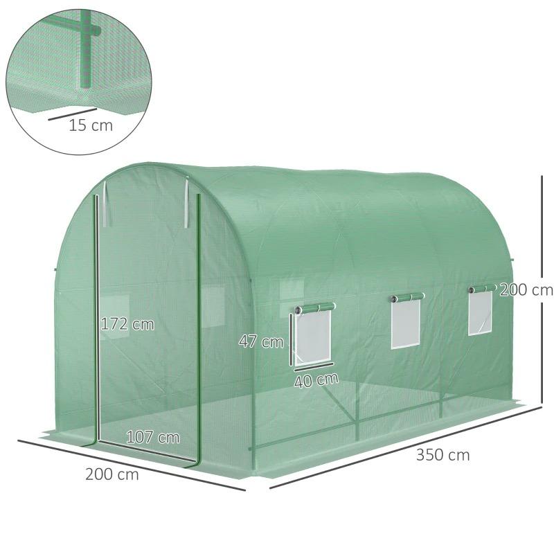 Foliengewächshaus Tomatengewächshaus Treibhaus Folientunnel Frühbeet mit Fenster Grün 350x200x200cm