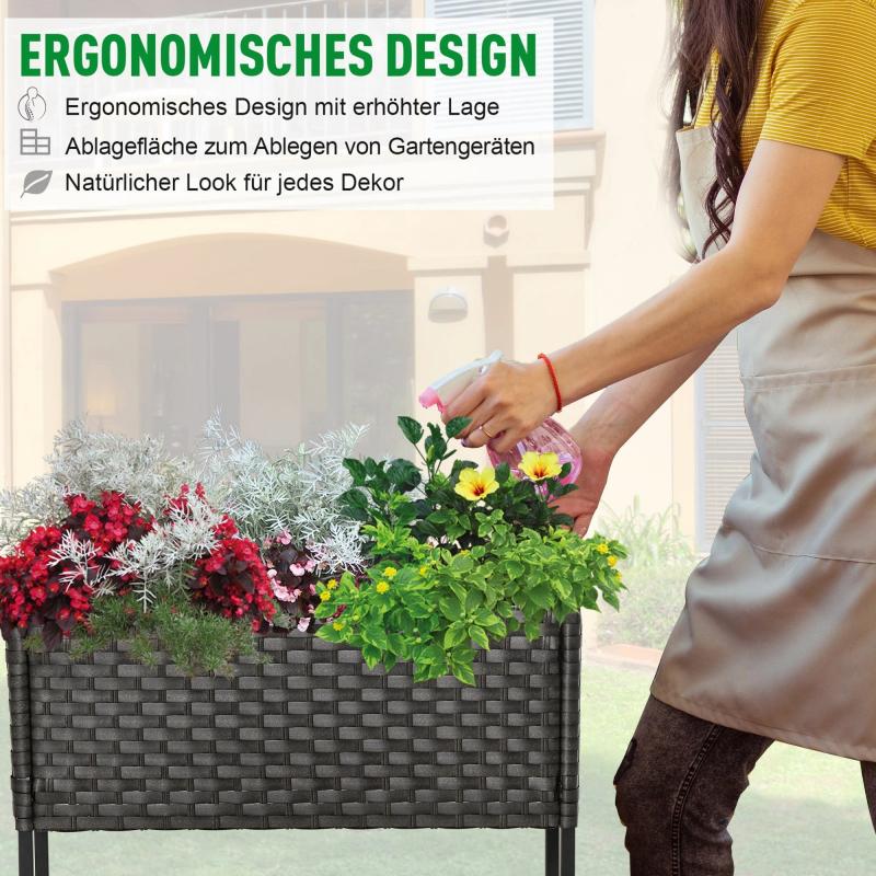 poly-rattan-hochbeet-blumenkasten-mit-fuessen-blumentopf-mit-ablage-mischbraun-70x30x70cm