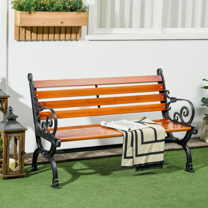 Sitzbank Gartenbank, 2 Personen für Garten & Terrasse, Gussaluminium+Naturholz, 120x64x79cm