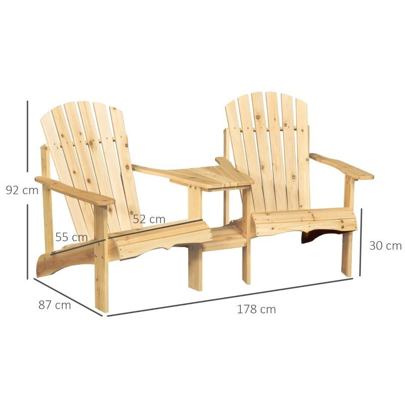 Gartenstuhl mit Tisch und Schirmloch 2 Sitzer Gartensessel Sitzgruppe Massivholz Naturholz, 178x87x92cm