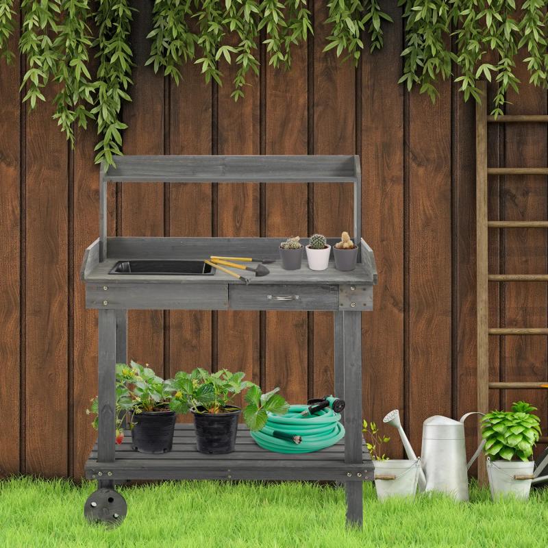 pflanztisch-mit-schublade-2-stufen-gaertnertisch-mit-waschbecken-und-rollen-garten-tannenholz-grau-92x45x119cm