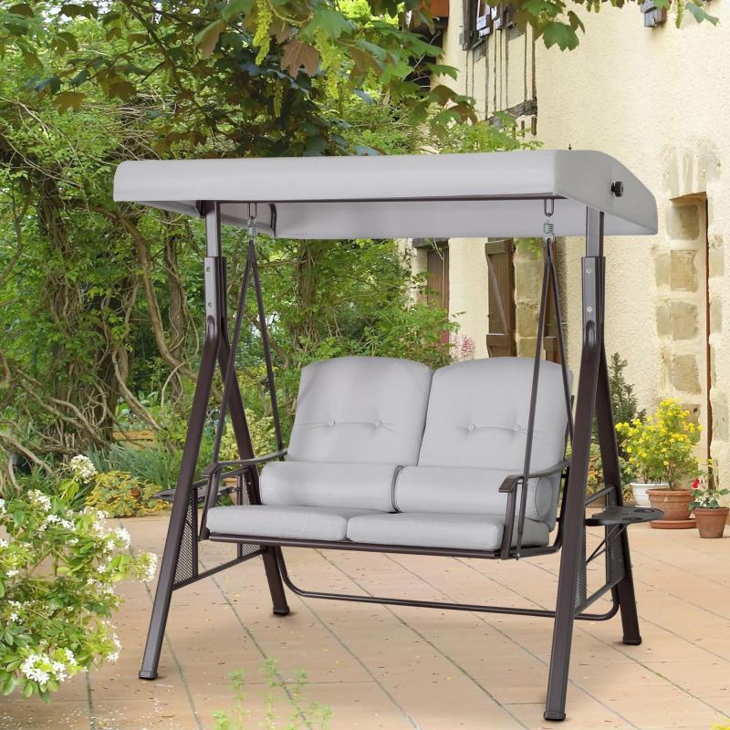 2-sitzer-hollywoodschaukel-gartenschaukel-mit-sonnendach-kissen-tablett-metall-polyester-grau-162x118x173cm