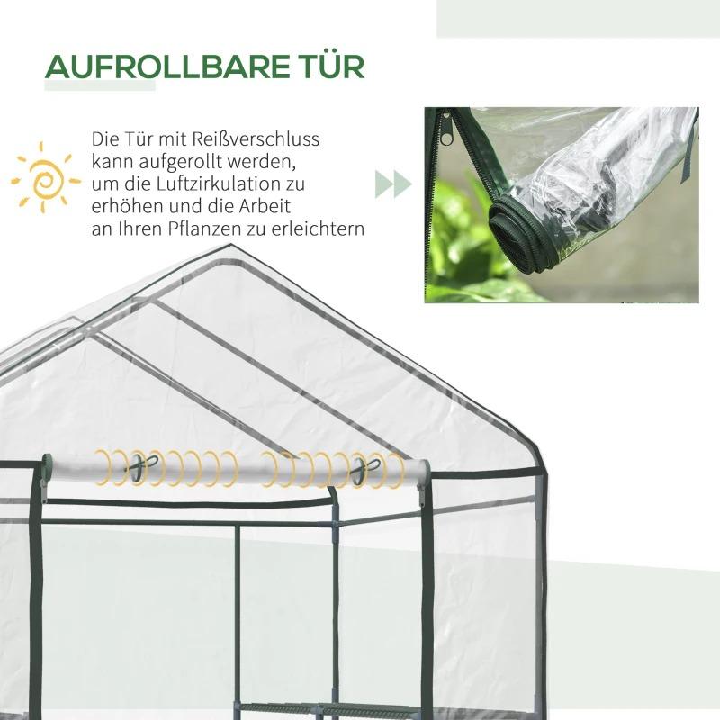 foliengewaechshaus-begehbares-gartenhaeuschen-tomatengewaechshaus-treibhaus-fruehbeet-mit-6-regalen-transparent-stahl-pvc-kunststoff-143x143x195cm