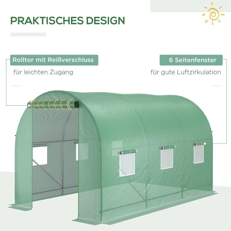 Foliengewächshaus Tomatengewächshaus Treibhaus Folientunnel Frühbeet mit Fenster Grün 350x200x200cm