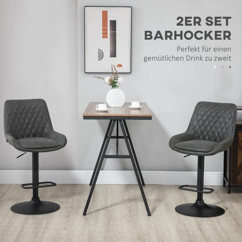 Barhocker-Set Küchenhocker Designhocker höhenverstellbar mit Fussstütze Dunkelgrau & Schwarz, 51x59x117cm