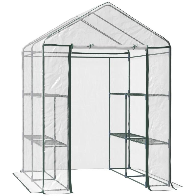 foliengewaechshaus-begehbares-gartenhaeuschen-tomatengewaechshaus-treibhaus-fruehbeet-mit-6-regalen-transparent-stahl-pvc-kunststoff-143x143x195cm