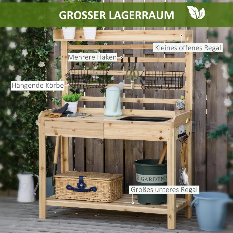 pflanztisch-gaertnertisch-mit-waschbecken-blumentisch-aus-holz-mit-schublade-haken-korb-ablage-garten-terrasse-natur-107-5x46x142cm