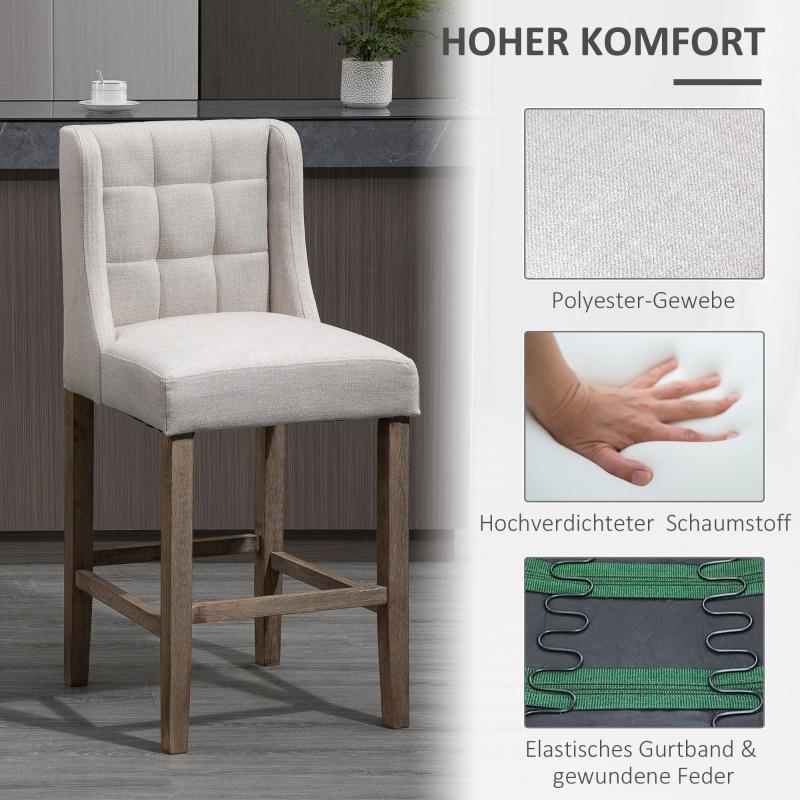 Barhocker-Set mit Knopfheftung Massivholz inkl. Fussstütze Grau, 47x50x101cm