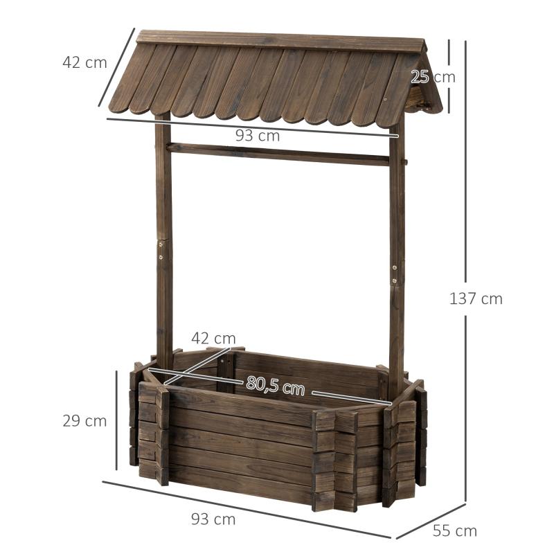 hochbeet-holzbrunnen-mit-dach-blumenkuebel-wunschbrunnen-pflanzkasten-blumentopf-rosenbogen-garten-holz-rustikales-braun-93x55x137cm