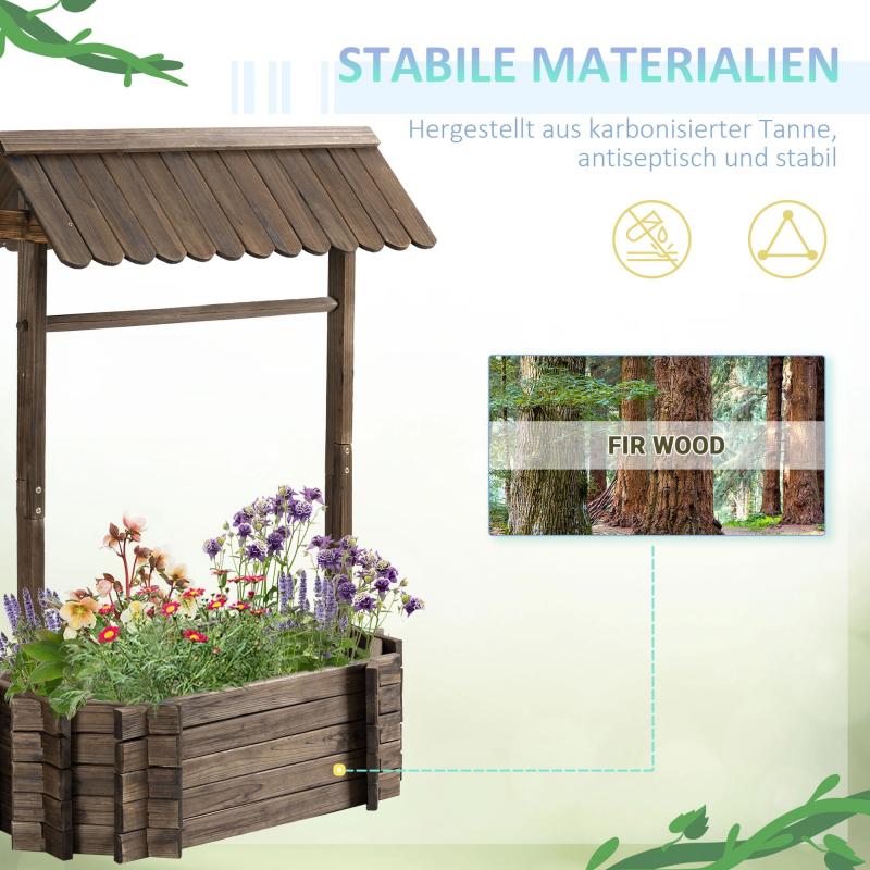 hochbeet-holzbrunnen-mit-dach-blumenkuebel-wunschbrunnen-pflanzkasten-blumentopf-rosenbogen-garten-holz-rustikales-braun-93x55x137cm