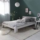 Mobile Preview: Doppelbett - weiss, 140 x 200 cm - Massivholz Bettgestell Einzelbett Holzbett Futonbett