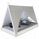 Mobile Preview: Kinderbett mit Matratze TIPI - Jugendbett weiss grau Holzbett Kinderzimmer Stoff Bettkasten, 90x200 cm