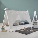 Mobile Preview: Kinderbett mit Matratze TIPI - Jugendbett weiss grau Holzbett Kinderzimmer Stoff Bettkasten, 90x200 cm