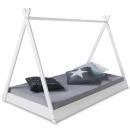 Mobile Preview: Kinderbett mit Matratze TIPI - Jugendbett weiss grau Holzbett Kinderzimmer Stoff Bettkasten, 90x200 cm