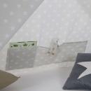 Mobile Preview: Kinderbett mit Matratze TIPI - Jugendbett grau weiss Holzbett Kinderzimmer Stoff Bettkasten, 90x200 cm