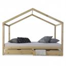 Mobile Preview: Kinderbett Hausbett Kinderhaus Spielbett Holzbett Bettkasten Natur Weiss Grau, 90x200 cm