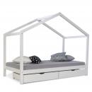 Mobile Preview: Kinderbett Hausbett Kinderhaus Spielbett Holzbett Bettkasten Natur Weiss Grau, 90x200 cm