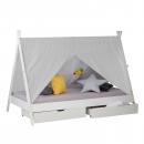 Mobile Preview: Kinderbett mit Matratze TIPI - Jugendbett weiss grau Holzbett Kinderzimmer Stoff Bettkasten, 90x200cm