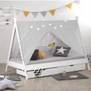 Mobile Preview: Kinderbett mit Matratze TIPI - Jugendbett weiss grau Holzbett Kinderzimmer Stoff Bettkasten, 90x200cm