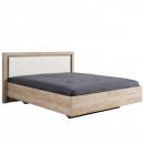 Mobile Preview: Doppelbett Holzbett Polsterbett Ehebett Bettrahmen mit Lattenrost Eiche Grau Kunstleder - Weiss, 160 x 200 cm