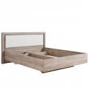 Mobile Preview: Doppelbett Holzbett Polsterbett Ehebett Bettrahmen mit Lattenrost Eiche Grau Kunstleder - Weiss, 160 x 200 cm