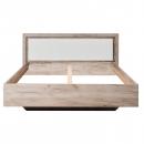 Mobile Preview: Doppelbett Holzbett Polsterbett Ehebett Bettrahmen mit Lattenrost Eiche Grau Kunstleder - Weiss, 160 x 200 cm