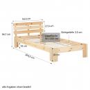 Mobile Preview: Einzelbett - natur, 90 x 200 cm - Massivholz Bettgestell  Holzbett Futonbett