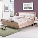 Mobile Preview: Doppelbett Holzbett Polsterbett Ehebett Bettrahmen mit Lattenrost Eiche Grau Kunstleder - Weiss, 160 x 200 cm