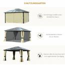 Mobile Preview: hardtop-gartenpavillon-4-2x3-6m-vorhaenge-mit-fliegennetz-alugestell-braun-creme