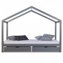 Mobile Preview: Kinderbett Hausbett Kinderhaus Spielbett Holzbett Bettkasten Natur Weiss Grau, 90x200  cm