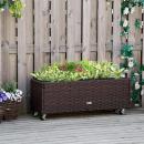 Mobile Preview: hochbeet-poly-rattan-mit-rollen-pflanzkasten-mit-abflussloechern-blumenkasten-blumenkuebel-kaffee-braun-94-5x31x36cm