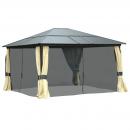 Mobile Preview: hardtop-gartenpavillon-4-2x3-6m-vorhaenge-mit-fliegennetz-alugestell-braun-creme