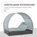 Mobile Preview: poly-rattan-doppelliege-sonnenliege-fuer-2-personen-mit-sonnendach-gartenliege-stahl-polyester-grau-196x137x36-5cm