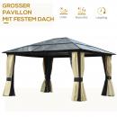 Mobile Preview: hardtop-gartenpavillon-4-2x3-6m-vorhaenge-mit-fliegennetz-alugestell-braun-creme