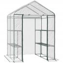 Mobile Preview: foliengewaechshaus-begehbares-gartenhaeuschen-tomatengewaechshaus-treibhaus-fruehbeet-mit-6-regalen-transparent-stahl-pvc-kunststoff-143x143x195cm