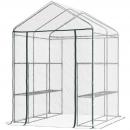 Mobile Preview: Foliengewächshaus begehbares Gartenhäuschen Tomatengewächshaus Treibhaus Frühbeet mit 6 Regalen Transparent Stahl PVC-Kunststoff 143x143x195cm