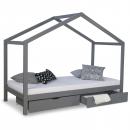 Mobile Preview: Kinderbett Hausbett Kinderhaus Spielbett Holzbett Bettkasten Natur Weiss Grau, 90x200  cm