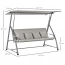 Mobile Preview: hollywoodschaukel-gartenschaukel-haengebank-3-sitzer-schaukel-mit-verstellbarem-dach-liegefunktion-polyester-braun-215x120x165cm