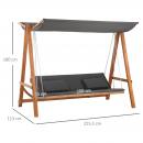 Mobile Preview: hollywoodschaukel-mit-bettfunktion-3-sitzer-gartenschaukel-mit-dach-hollywoodliege-gartenliege-kiefernholz-polyester-grau-teak-225-5x113x180cm